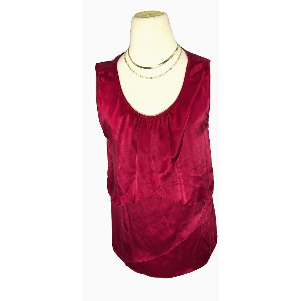 New Talbots Red 100% Silk Tank Cami Top Sz 6 Ruffle Layered Blouse Sleeveless